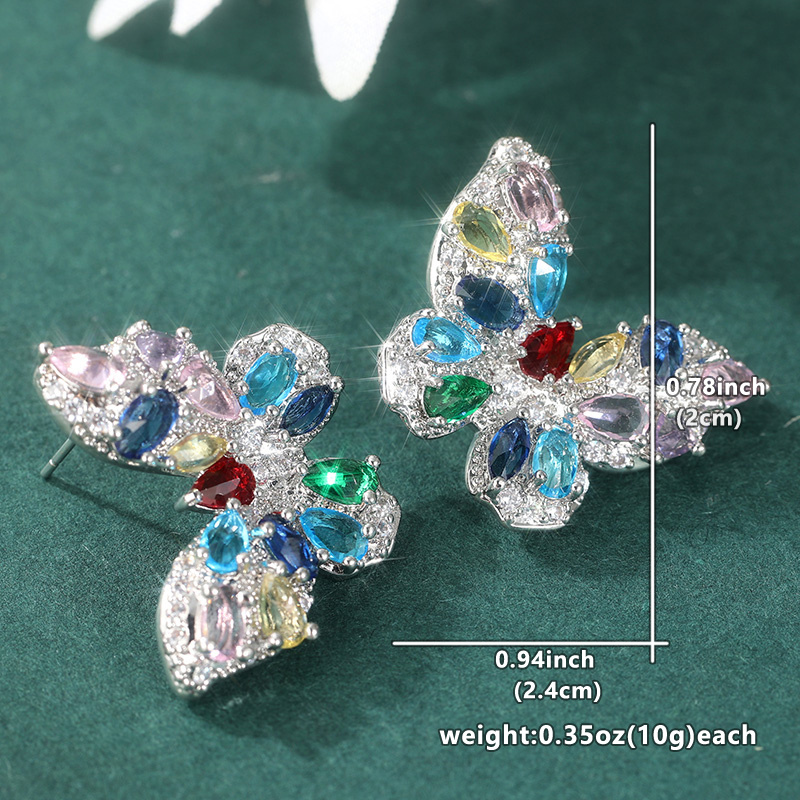 Colorful Butterfly Stud Earrings with Zirconia
